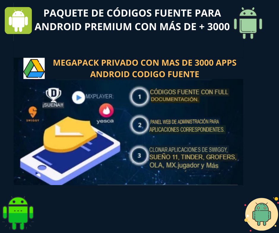 Paquete de más de 3000 códigos fuente de aplicaciones android