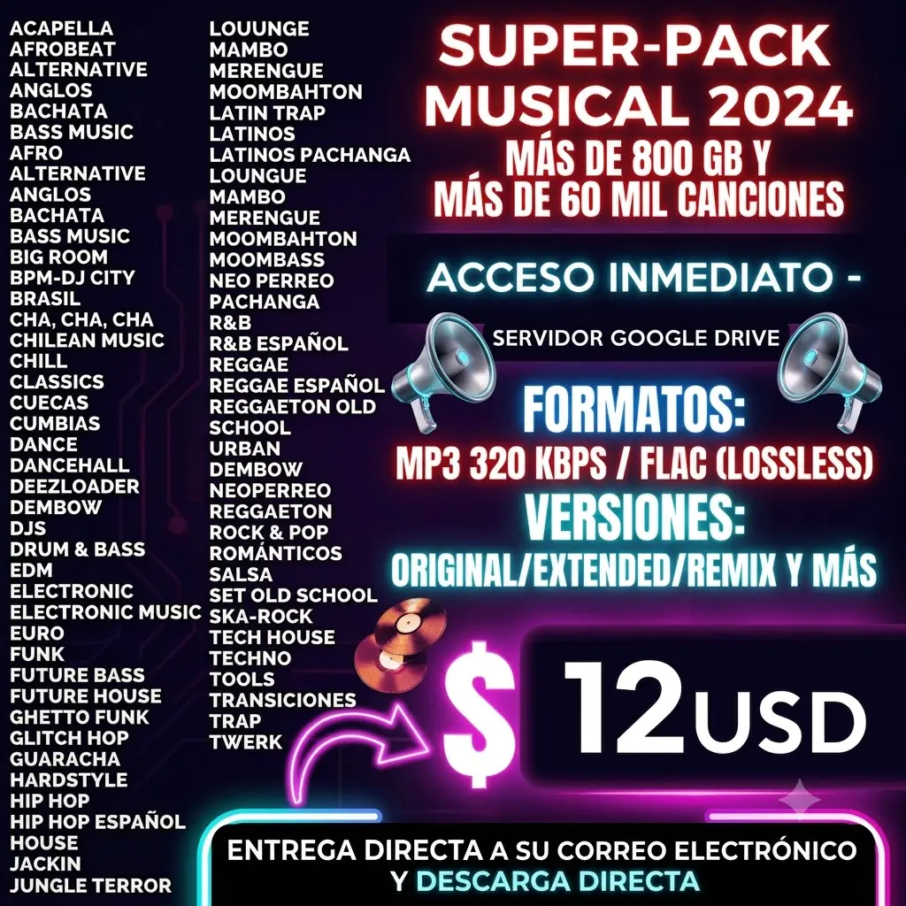 PACK MUSICAL MÁS DE 500 GB MÁS DE 40 MIL CANCIONES