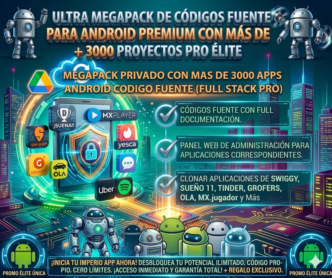 Paquete de más de 3000 códigos fuente de aplicaciones android
